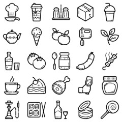 Fototapeta premium Food Set Flat Icon Set Isolated On White Background