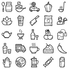 Food Set Flat Icon Set Isolated On White Background