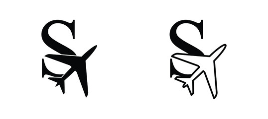 letter S plane vector template airplane logo airlines company travel agency logo  - obrazy, fototapety, plakaty