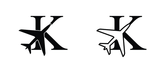 letter K plane vector template airplane logo airlines company travel agency logo 