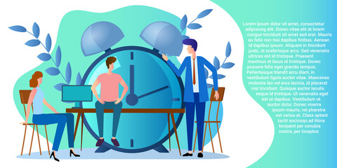 Business meeting.People in the office solve various problems in business.A business-style poster.Flat vector illustration.