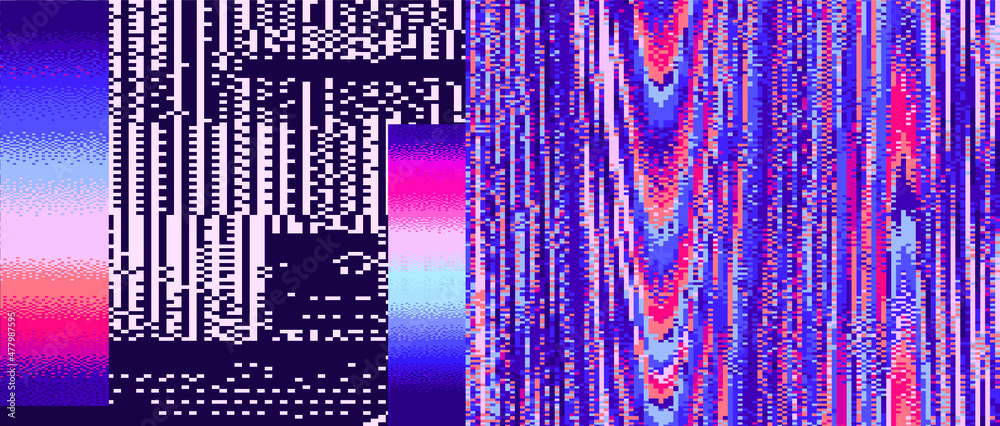 Aufkleber Collection of vector 1-bit pixel art elements for design. Bitmap retro  style textures with glitches and noise.
