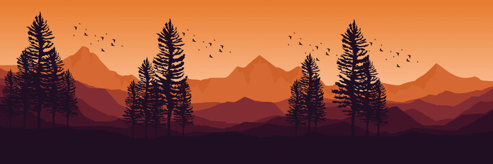 sunset hour at mountain landscape flat design vector good for wallpaper, background, backdrop, tourism design, and design template