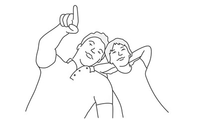 Happy couple lies on the floor and looks up.