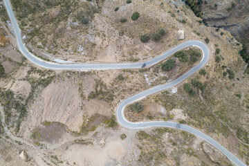 overhead shot of a curvy road in the south of Granada