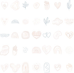 Set of minimal boho watercolor symbols. Vector elements collection for logo design, social media posts, stories, branding