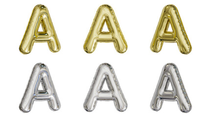 aluminum foil inflated balloon alphabet letter A gold and silver different angles