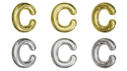 aluminum foil inflated balloon alphabet letter C gold and silver different angles