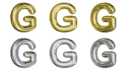 aluminum foil inflated balloon alphabet letter G gold and silver different angles