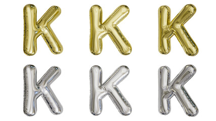 aluminum foil inflated balloon alphabet letter K gold and silver different angles