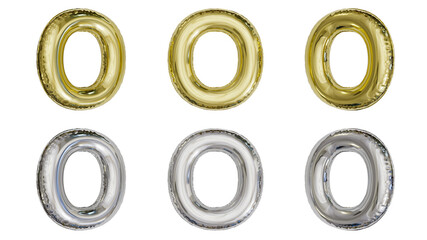aluminum foil inflated balloon alphabet letter O gold and silver different angles - obrazy, fototapety, plakaty