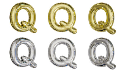 aluminum foil inflated balloon alphabet letter Q gold and silver different angles