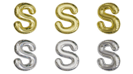 aluminum foil inflated balloon alphabet letter S gold and silver different angles
