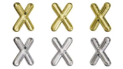 aluminum foil inflated balloon alphabet letter X gold and silver different angles