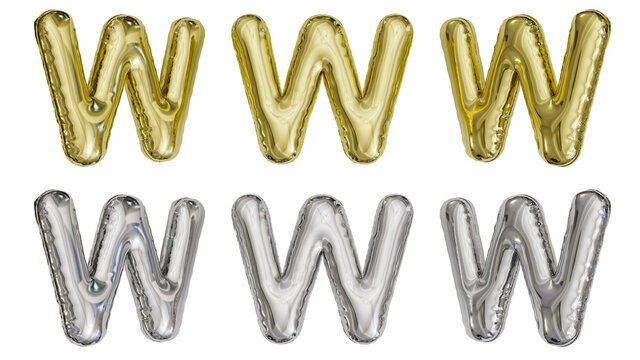 Aluminum Foil Inflated Balloon Alphabet Letter W Gold And Silver Different Angles