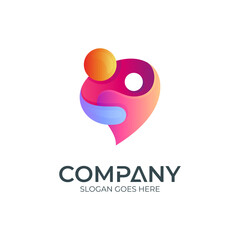 mother and daughter logo, a heart shape logo concept combined with a mother hugging a child icon