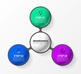 Infographic template with icons and 3 options or steps. Circles