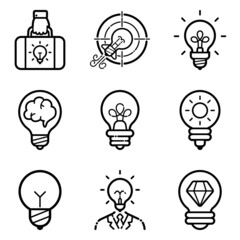Idea Flat Icon Set Isolated On White Background