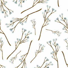 Branches with berries watercolor seamless pattern 