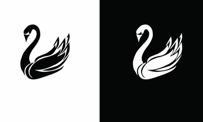 This is a black and white swan logo art 