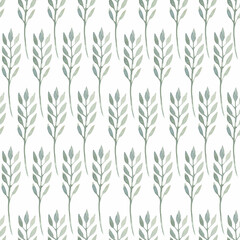 Green branch watercolor seamless pattern