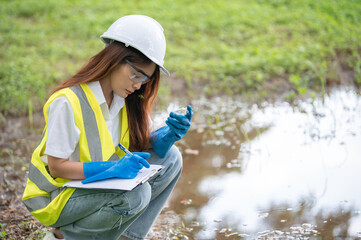 Environmental engineers inspect water quality,Bring water to the lab for testing,Check the mineral content in water and soil,Check for contaminants in water sources.