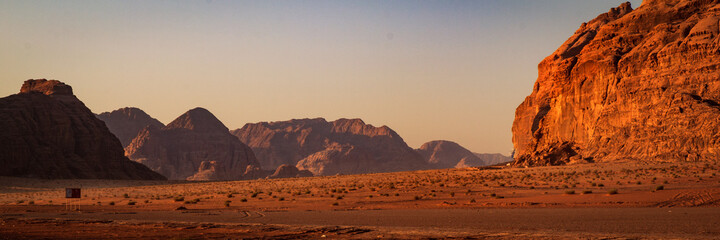 sunset over the mountains Wadi Rum