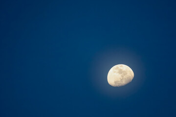 Close up Half moon on the blue sky in open cloudy sky