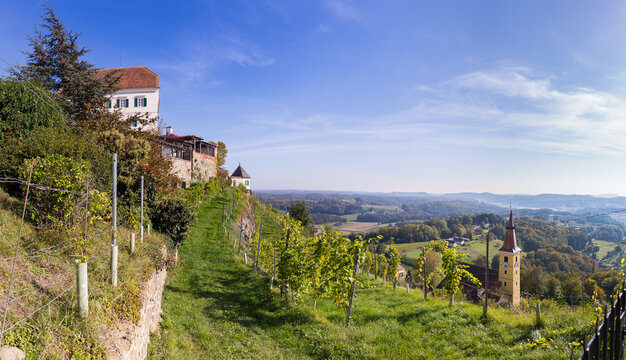 the idyllic castle kapfenstein with surrounding landscapes in the oststeiermark region in Austria