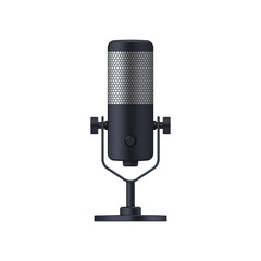 Realistic microphone on stand. Desktop streamer microphone. Vector illustration.