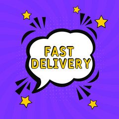 Comic book explosion with text Fast Delivery, vector illustration. Fast Delivery in comic pop art style. Comic advertising concept with Fast Delivery wording. Modern Web Banner Element