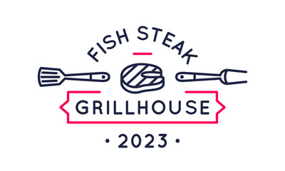 Fish steak logo. Lined fish steak icon designed for seafood-related food establishments. Vector illustration