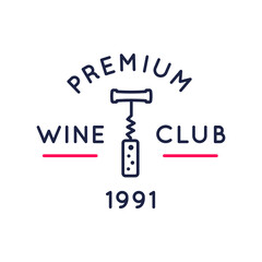 Wine club logo, icon. Corkscrew with cork designed for vineyards, wineries, wine shops and stores. Vector illustration