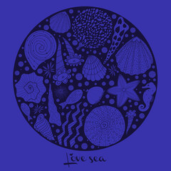 Sea life. Cute vector postcard.