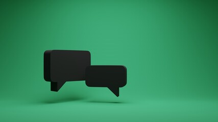 3d rendering of two matte black speech bubbles in the lower left image area in front of a matte green background lighted from above