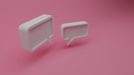 3d rendering of two matte white speech bubbles in the centered left image area in front of a matte pink background lighted from above