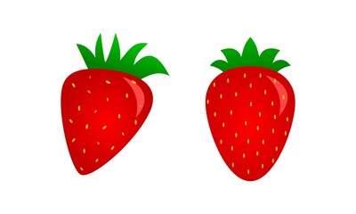 Strawberry red summer fruit, white background. Vector graphic illustration. Sweet natural organic dessert, fresh berries