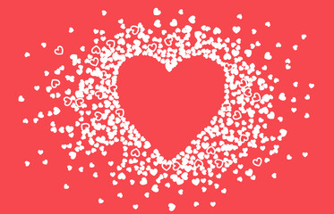 Heart shape white confetti splash with pink heart frame inside vector flat design illustration.
