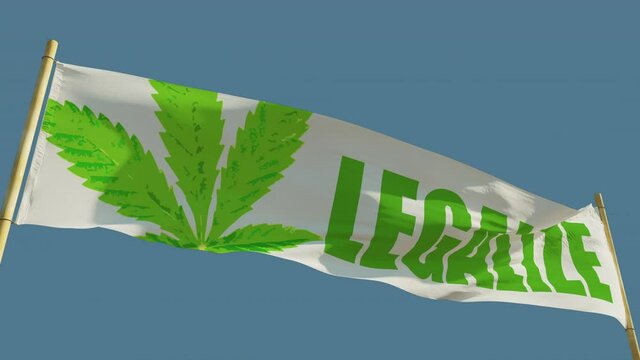 Legalize transparent banner on blue sky backdrop, isolated