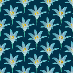Cyan lily flower Seamless Pattern Design