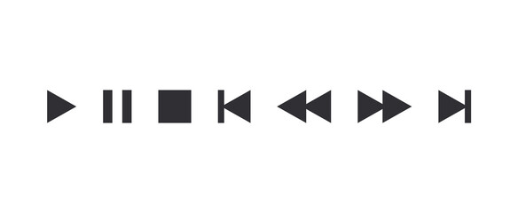 Media player buttons. Pause, rewind, fast forward icon. Music player buttons. Ui elements. Ui template. Musical Buttons. Black icons. Media player icon set. Video player template. Video controls.  © r2dpr