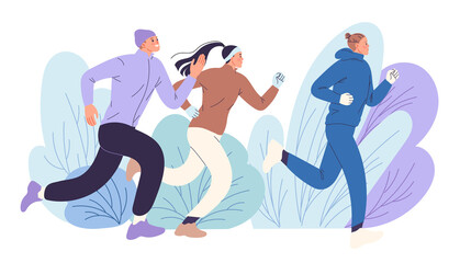 Group of runners running in the park
