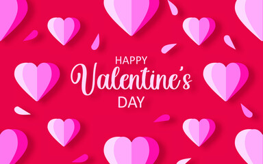 Greeting card with hearts on a red background. Heart shaped love symbols for happy women. Valentine's Day greeting poster design. Vector