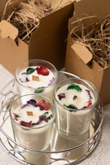 Background with hand made candle for spa and relax