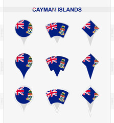Cayman Islands flag, set of location pin icons of Cayman Islands flag.
