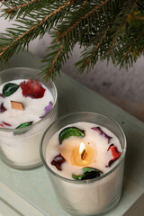 Background with hand made candle for spa and relax, DIY, Homemade candles