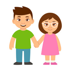 Obraz na płótnie Canvas Cartoon Down syndrome children holding hands