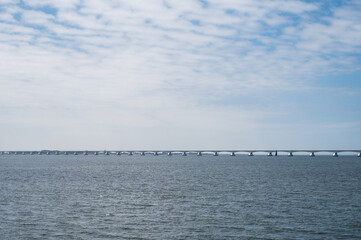 View on longest bridge in the Netherlands, Zealand bridge spans Eastern Scheldt estuary, connects islands of Schouwen-Duiveland and Noord-Beveland in province of Zeeland.