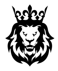Fototapeta na wymiar King Lion Head with Crown and Logo Icon. Vector Illustration.