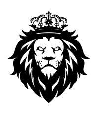 King Lion Head with Crown and Logo Icon. Vector Illustration.